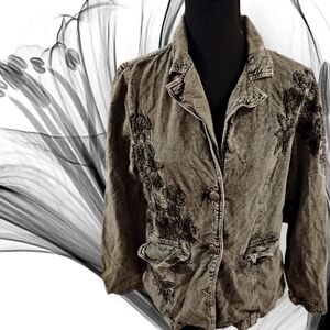 Vintage Coldwater Creek Gray Denim Floral Jacket